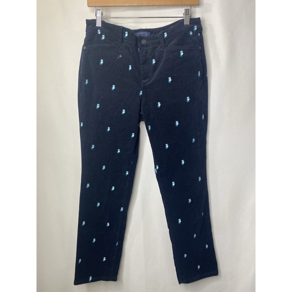 Talbots Simply Flattering Navy Corduroy Pants Owl Embroidery Stretch 32" Waist